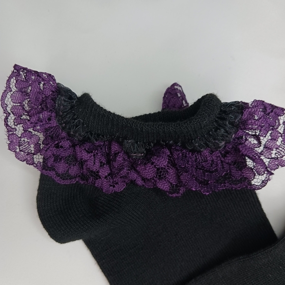 Low Cut Black Socks with Dark Purple Lace. - Picture 2 of 2